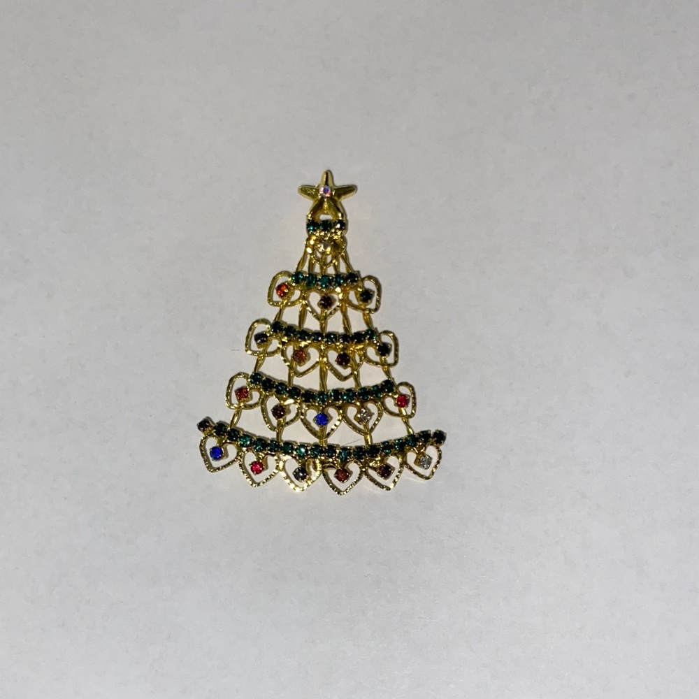 Elegant Gold Christmas Tree Brooch